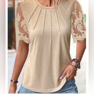 Plain Casual Patchwork lace Blouse
